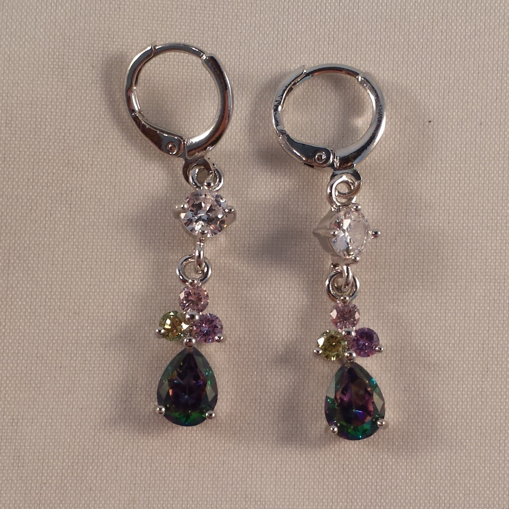 18K White Gold Filled Flower Mystic Rainbow Diamond Zircon Earrings 1.25ctw Gift